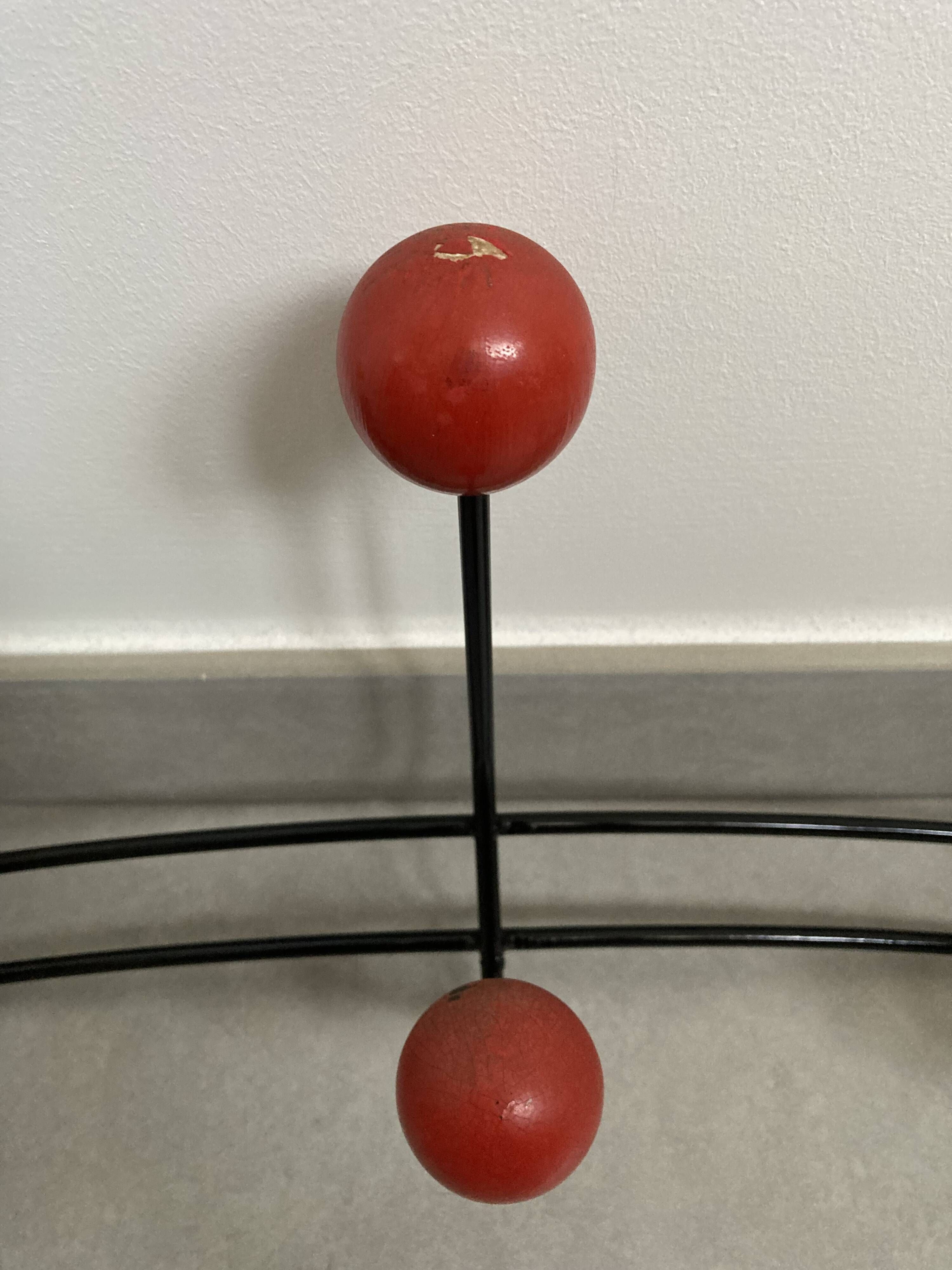 Metal coat rack with 6 wooden balls, 1950s-1960s
