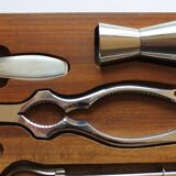 Teak wooden cocktail bar tool set, 1960s.