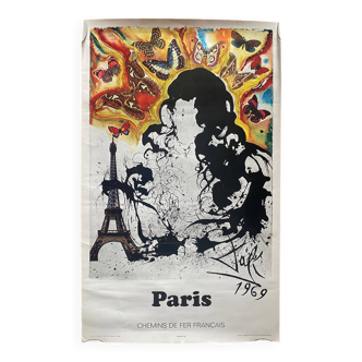 Affiche originale tourisme "Paris Chemins de Fer Français" Salvador Dali 37x60cm 1970