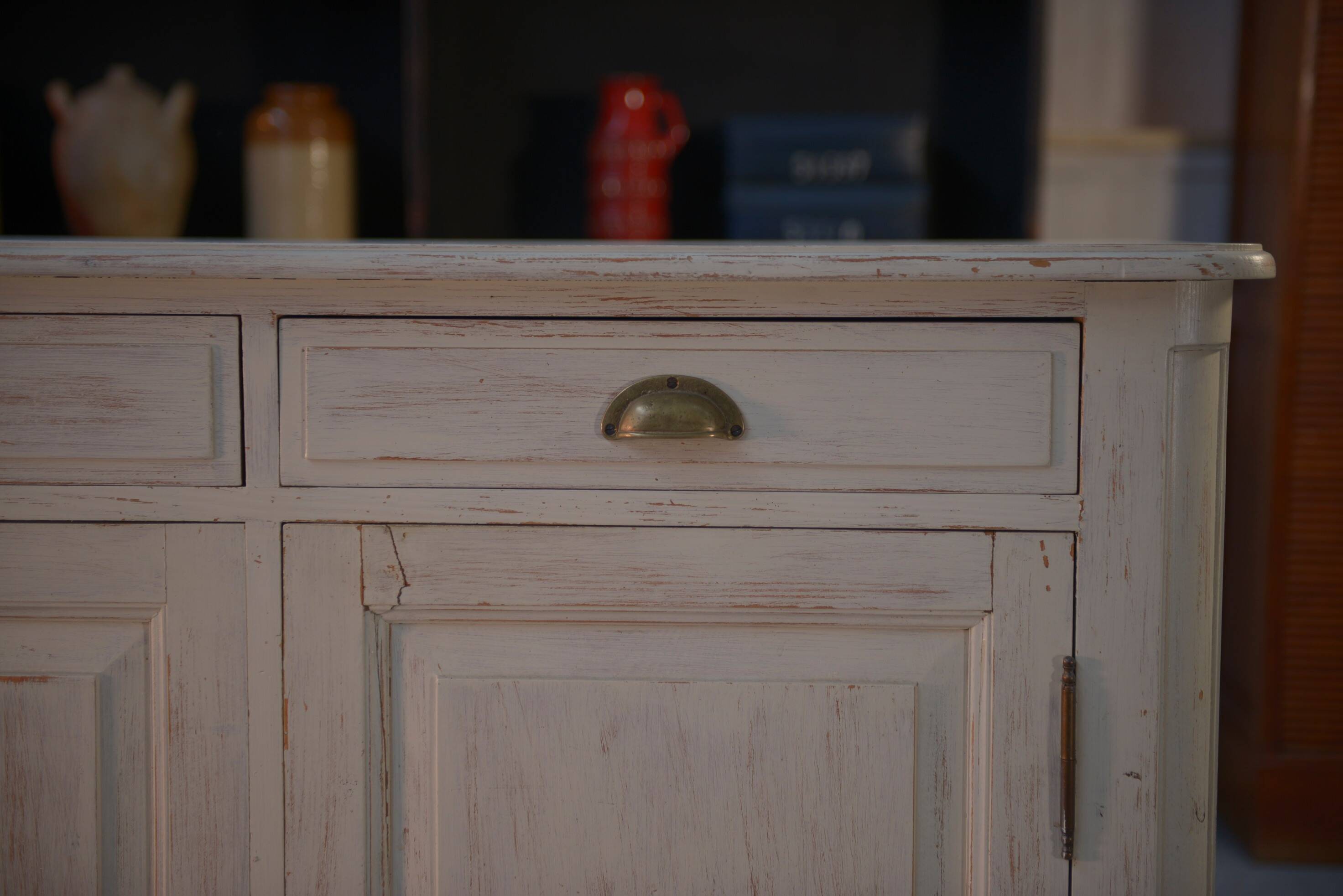 Low sideboard with 2 doors, white patina, 1960s