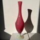 Vintage pink opaline glass vase, white foot h: 53cm