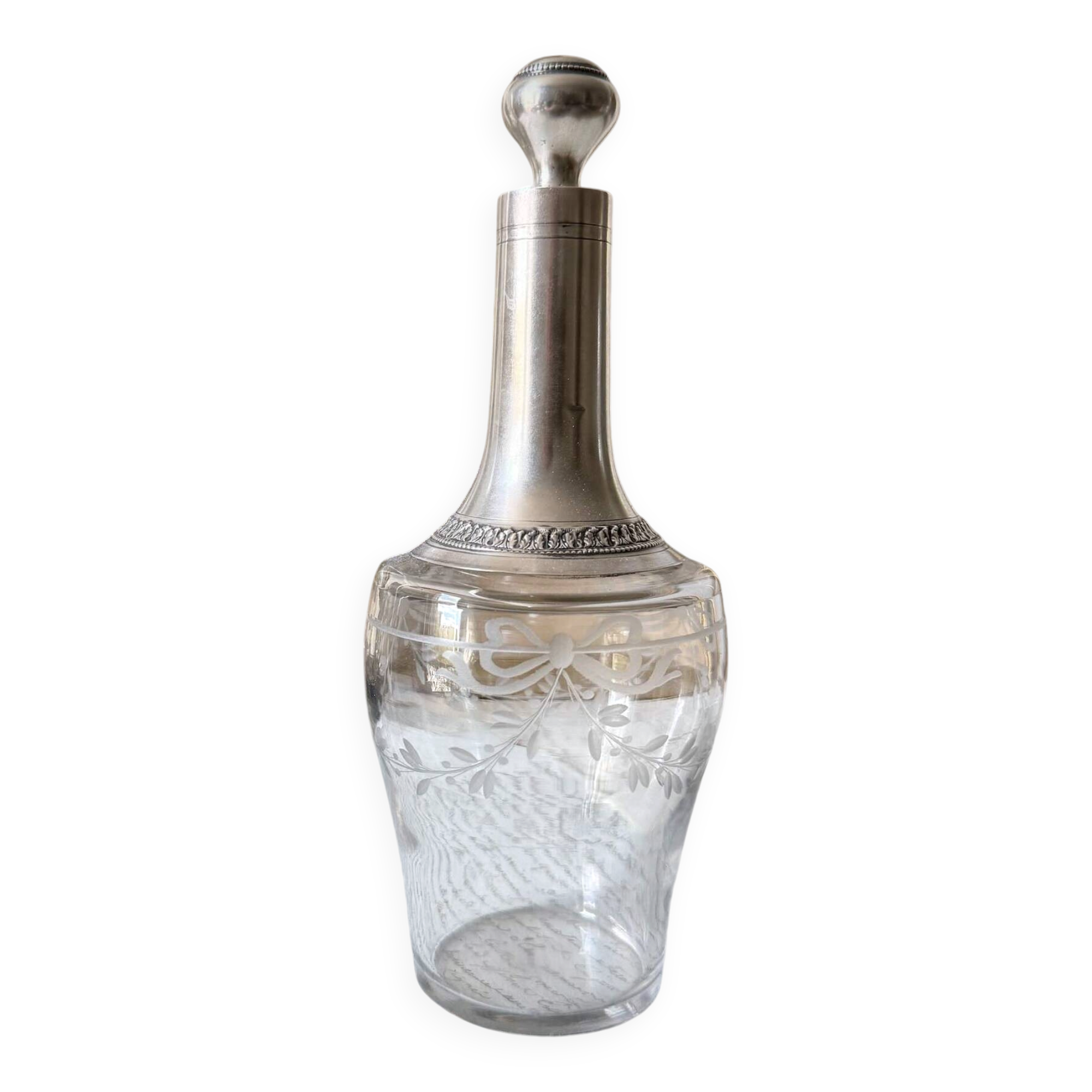 Antique Crystal and Solid Silver Carafe – Ribbon & Garland Decoration