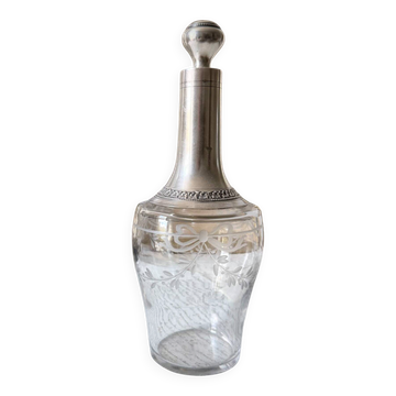 Carafe ancienne en cristal et argent massif – décor rubans et guirlande