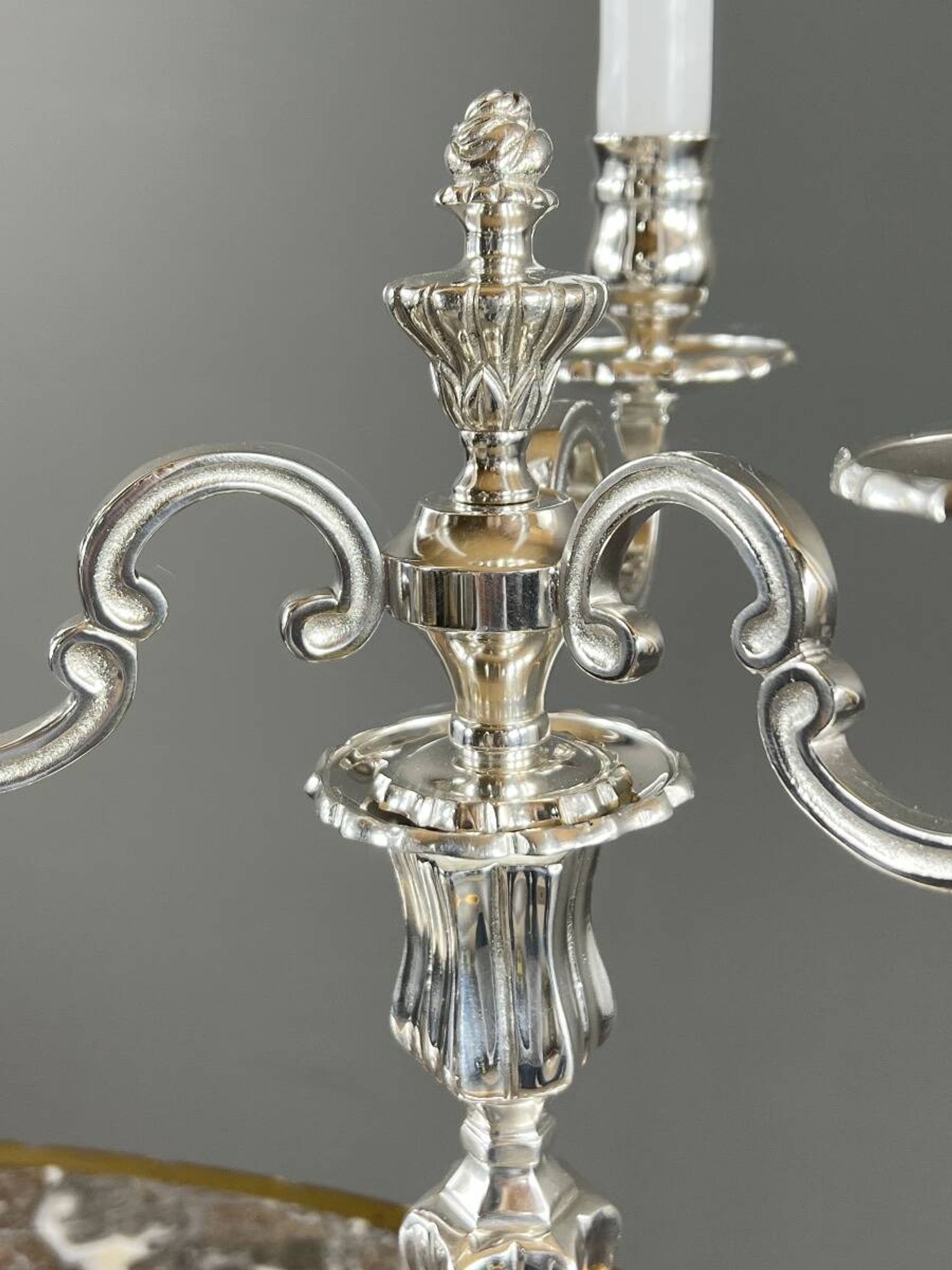 Pair of silver-plated candelabra, Louis XV style, 20th century