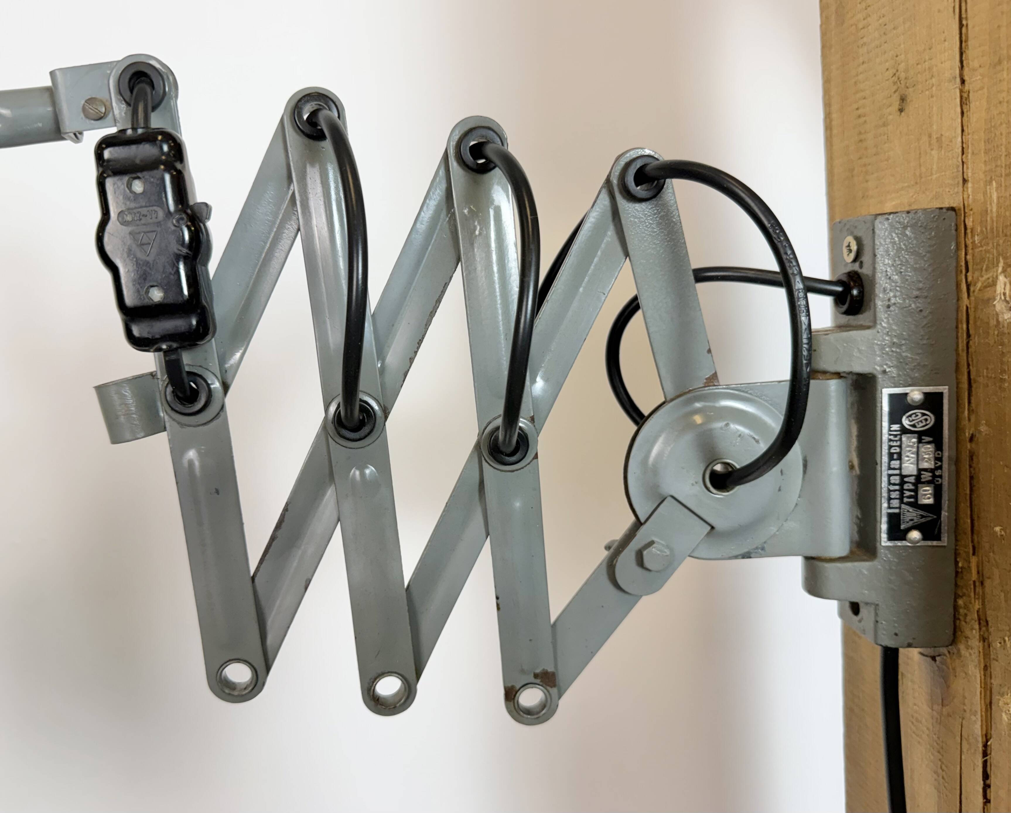 Grey Industrial Gooseneck Scissor Wall Lamp from Elektroinstala, 1960s