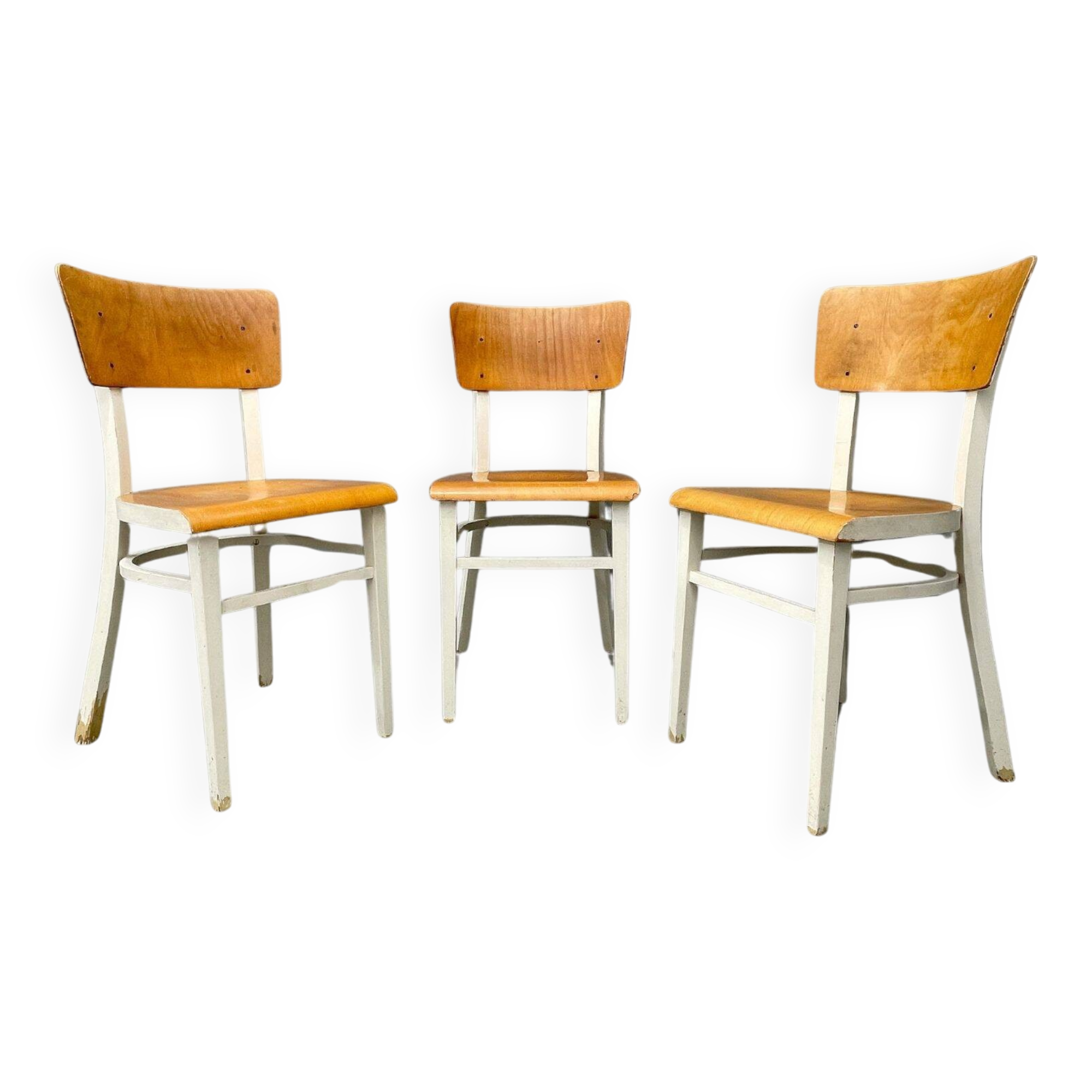 3 chaises en bois, Tchécoslovaquie années 1950