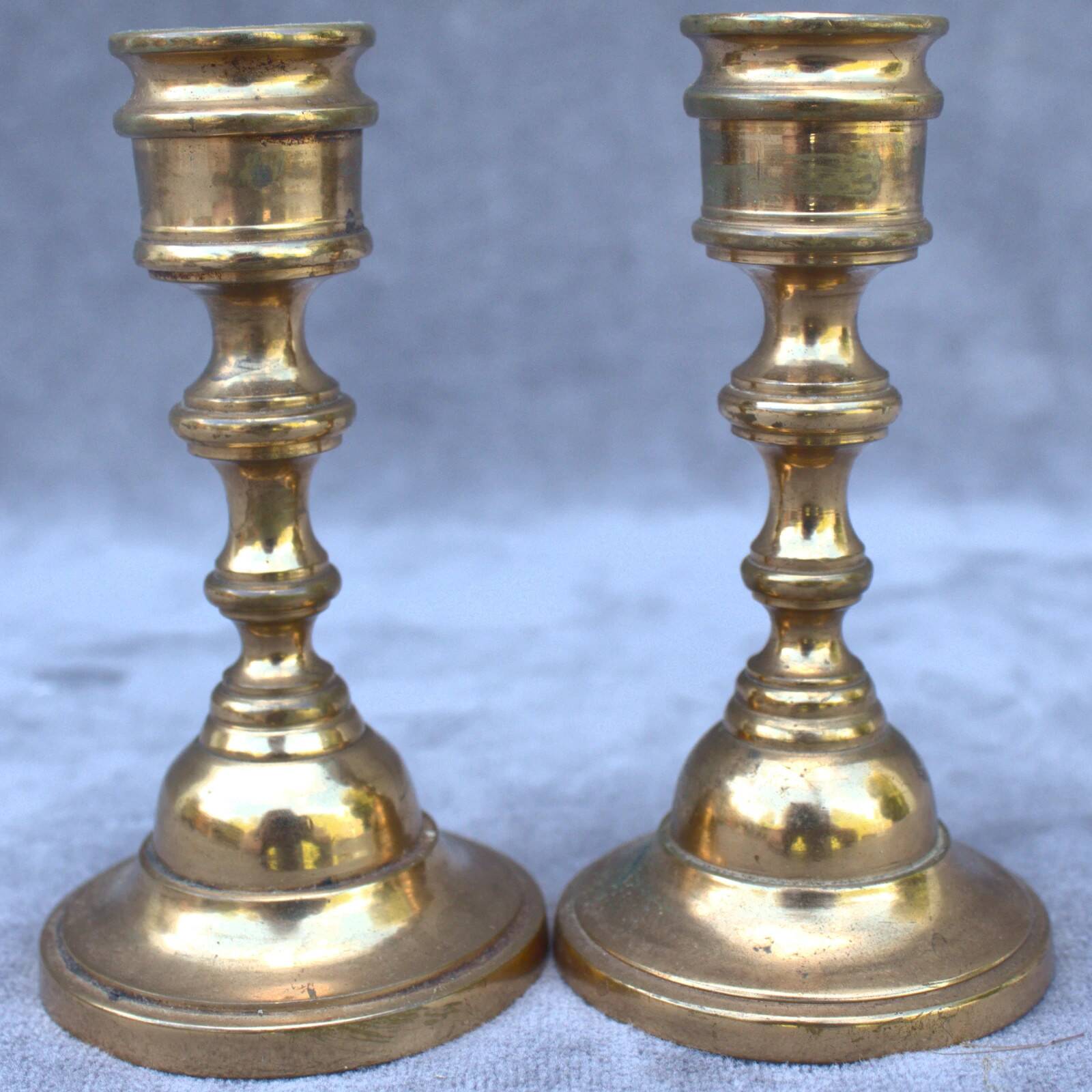 Vintage Set of 2 Brass Candle Holders with Antique Candles, Elegant Home Decor