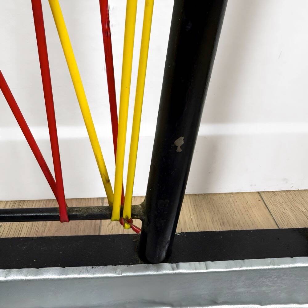 Metal coat rack with wooden balls and scoubidou from the 1960s.