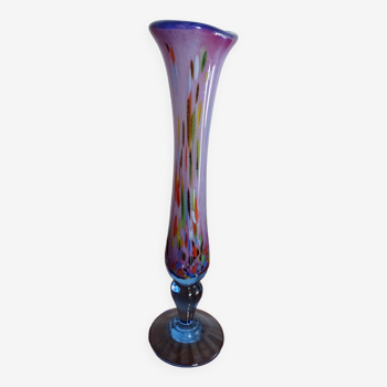 Vase soliflore verrerie de Biot multicolore et poudre d'or signé