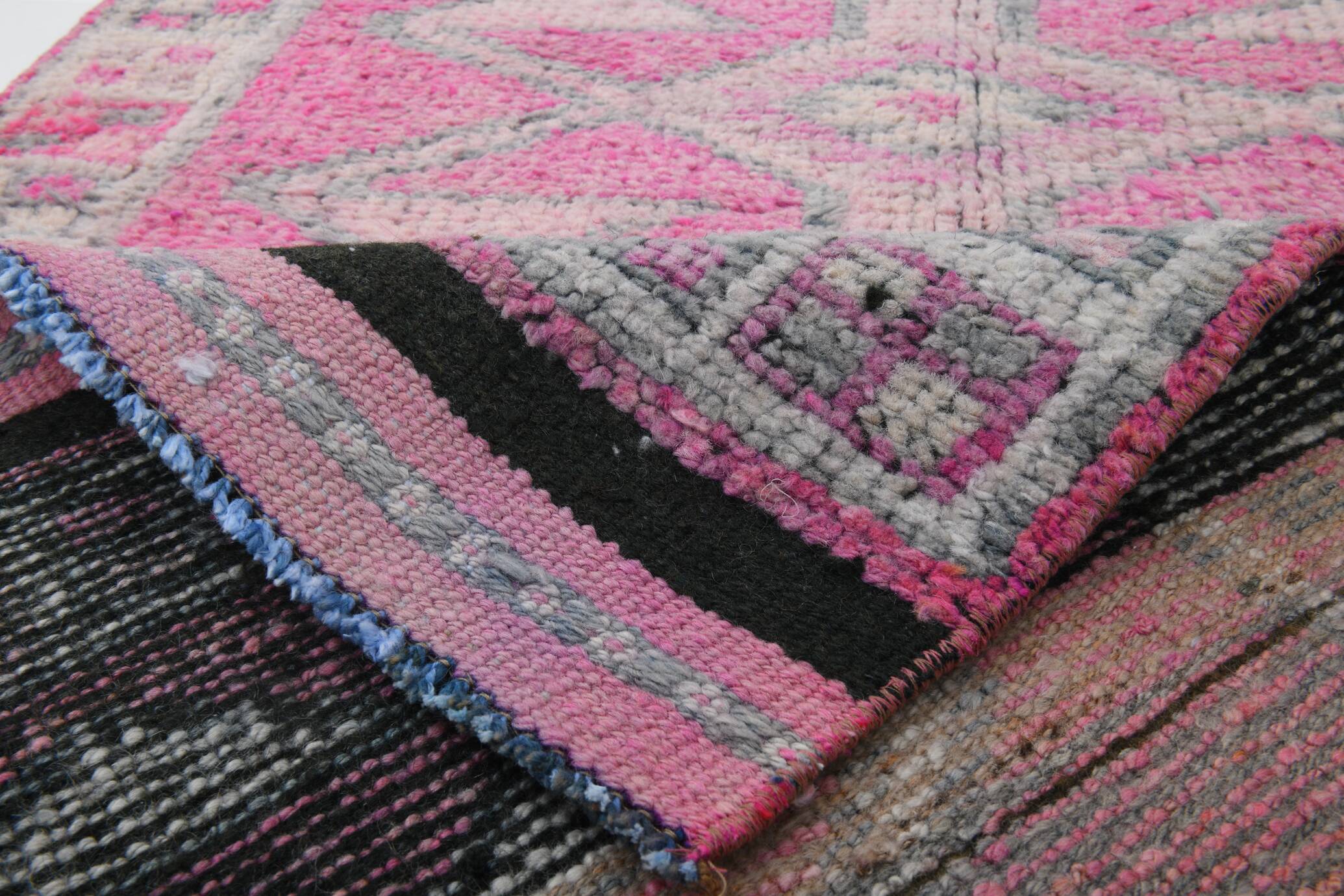 Pink Green Modern Oushak Runner Rug, 89x354Cm