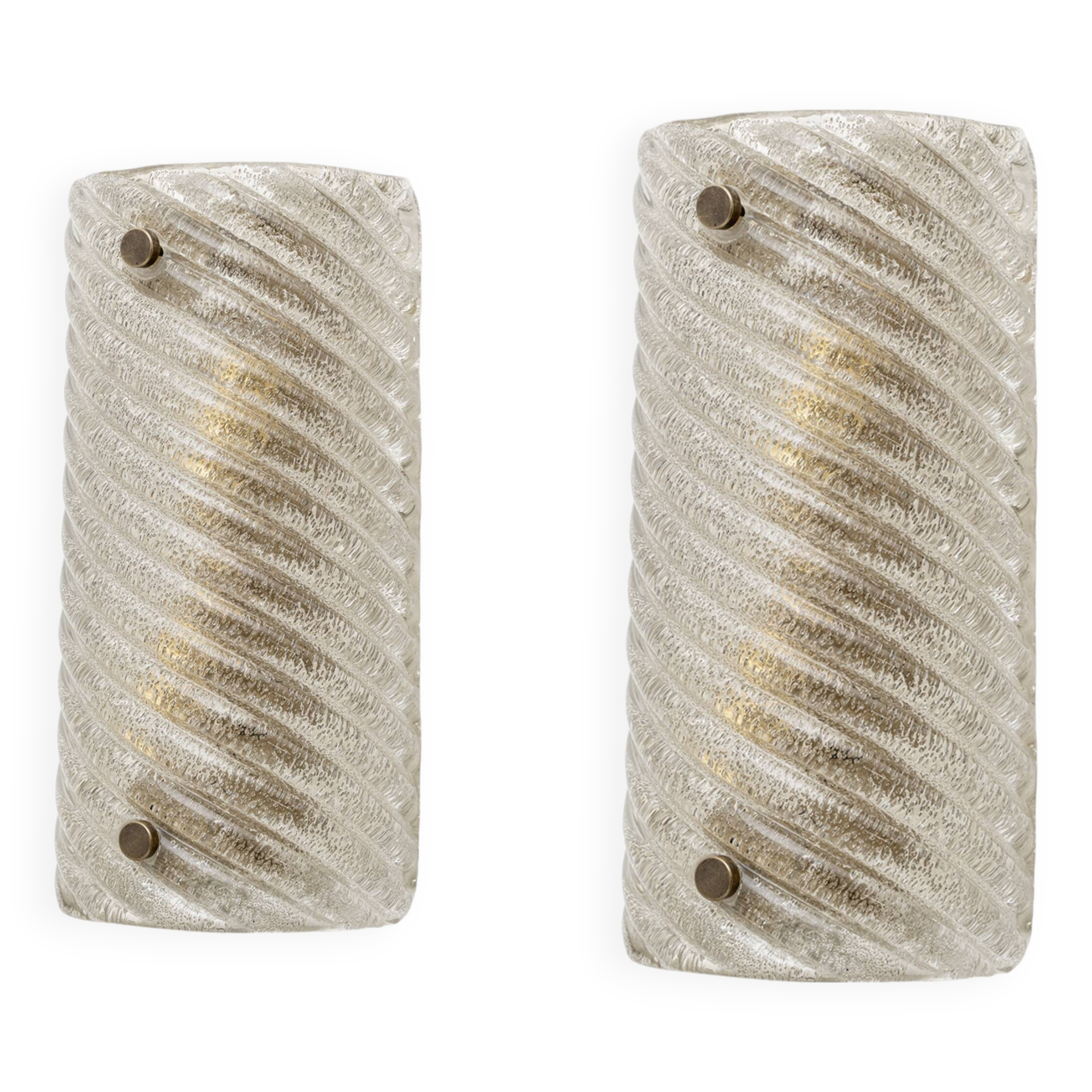 Pair of Barovier & Toso Style Modern Murano Glass Smoked Twisted Sconces