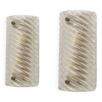 Pair of Barovier & Toso Style Modern Murano Glass Smoked Twisted Sconces