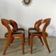 Lot 4 chairs in curved wood and leather design Baumann gondola model 60s vintage