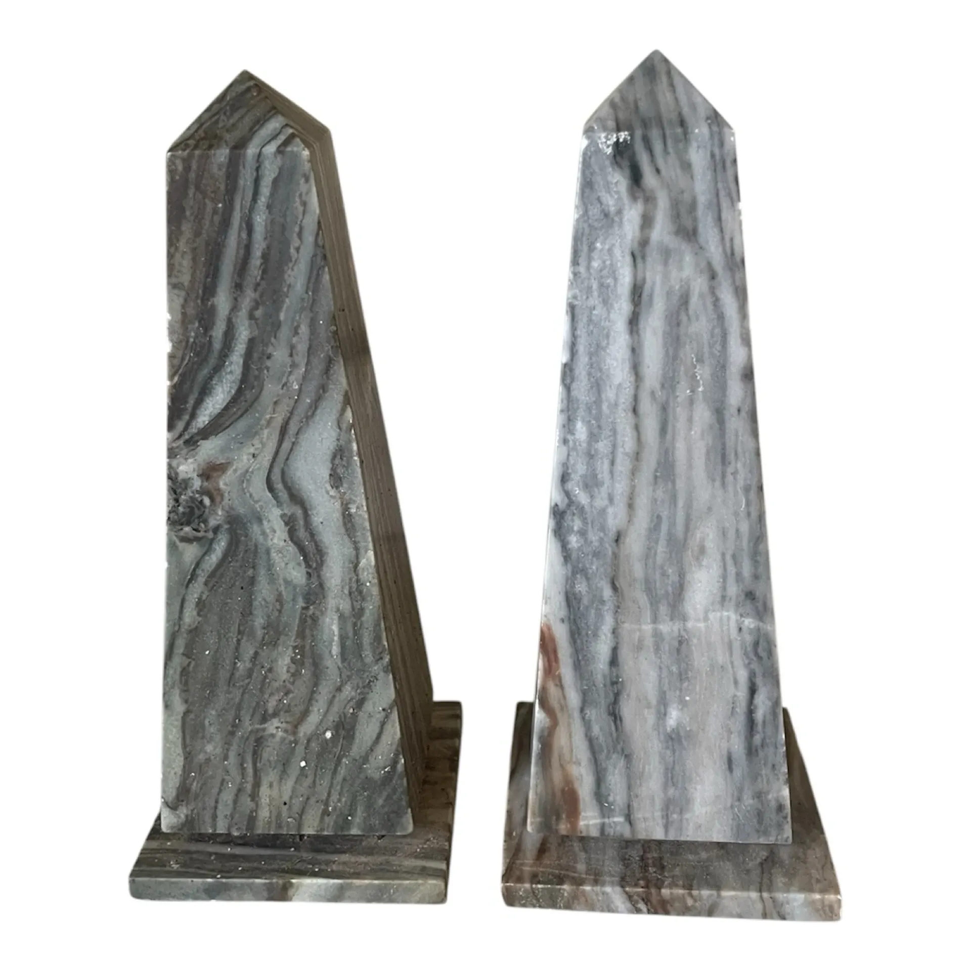 pair of obelisk bookends in grey/brown marble Art Deco style