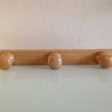 Three-headed varnished wooden coat rack, Scandinavian style / vintage 60s-70s