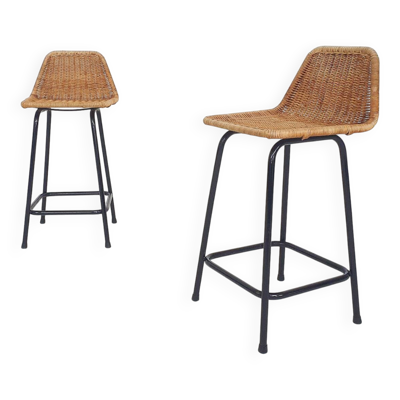 Ensemble de deux tabourets de bar en rotin et métal Rohe Noordwolde, Pays-Bas 195