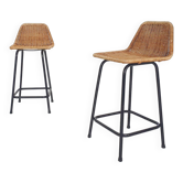 Set of two Rohe Noordwolde rattan and metal bar stools, The Netherlands 195