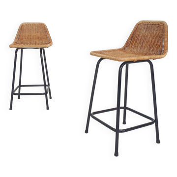 Ensemble de deux tabourets de bar en rotin et métal Rohe Noordwolde, Pays-Bas 195