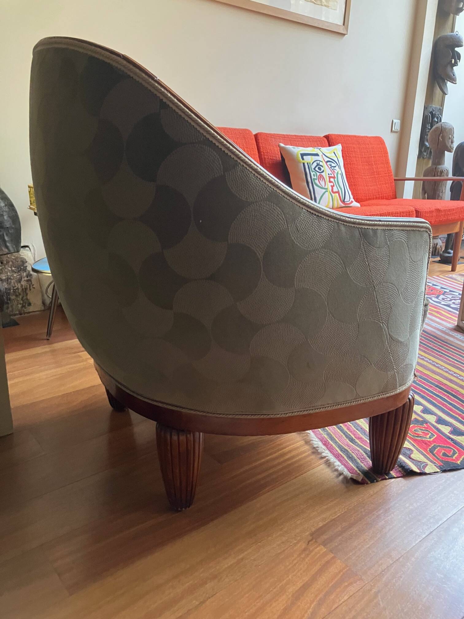 1930s armchair, grey velvet, designer fabric
