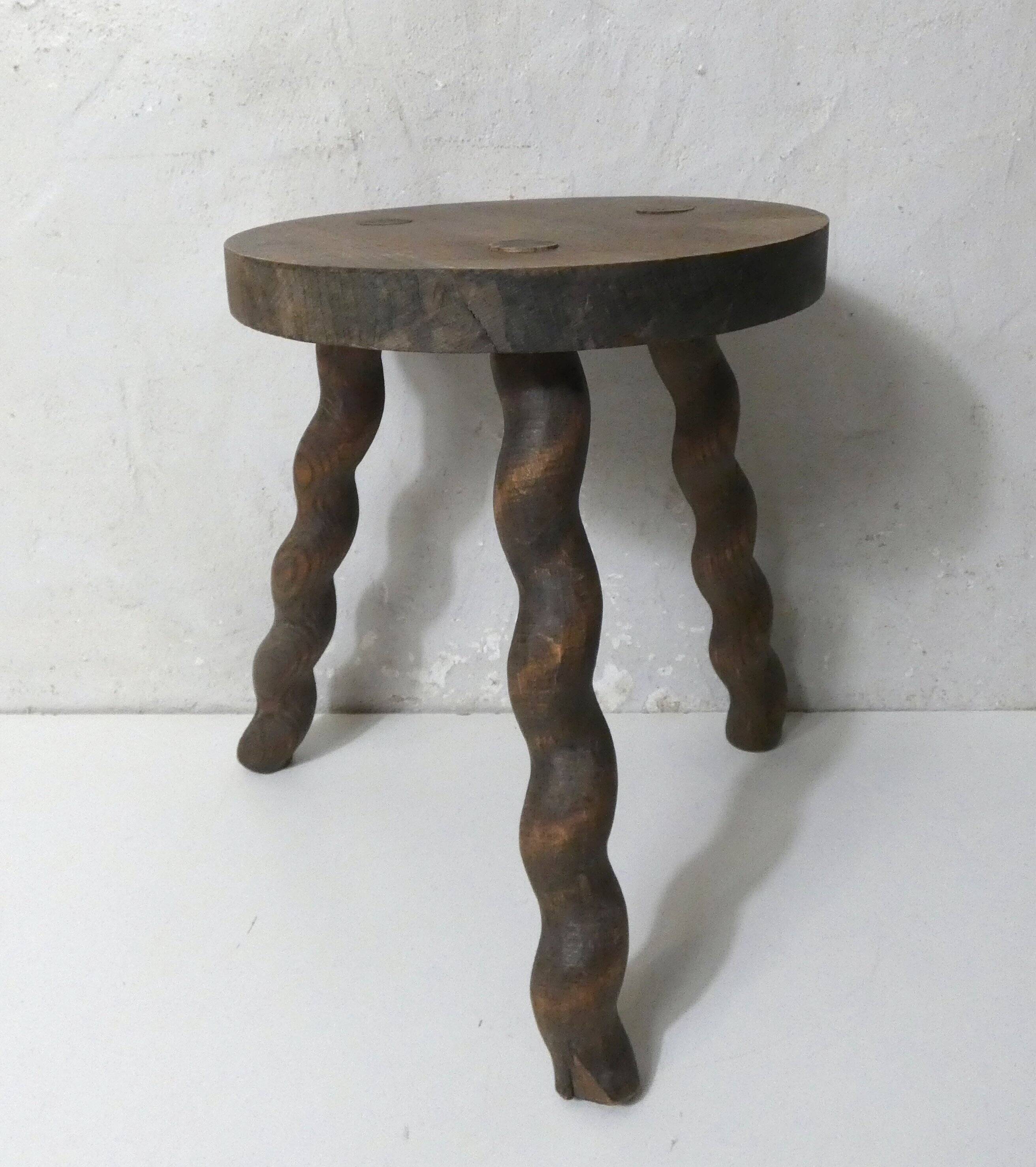 antique solid wood stool with twisted legs