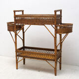 Mid century wicker and beech plant stand, 1960´s, Central Europe