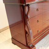 Mahogany “swan neck” chest of drawers, Empire style, 19th century.