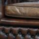 Dark brown English cowhide leather chesterfield armchair