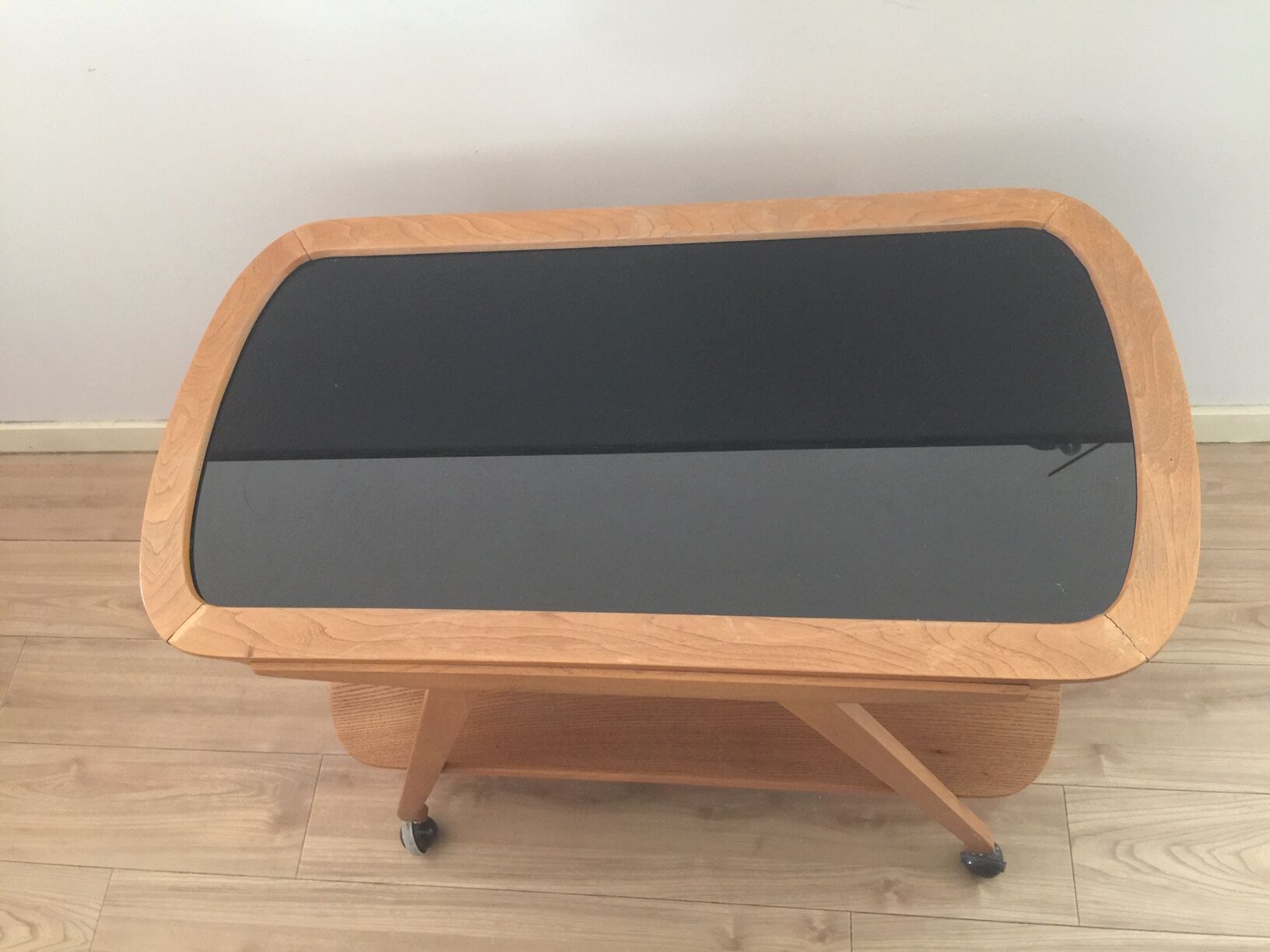 Scandinavian vintage service in wood and black glass