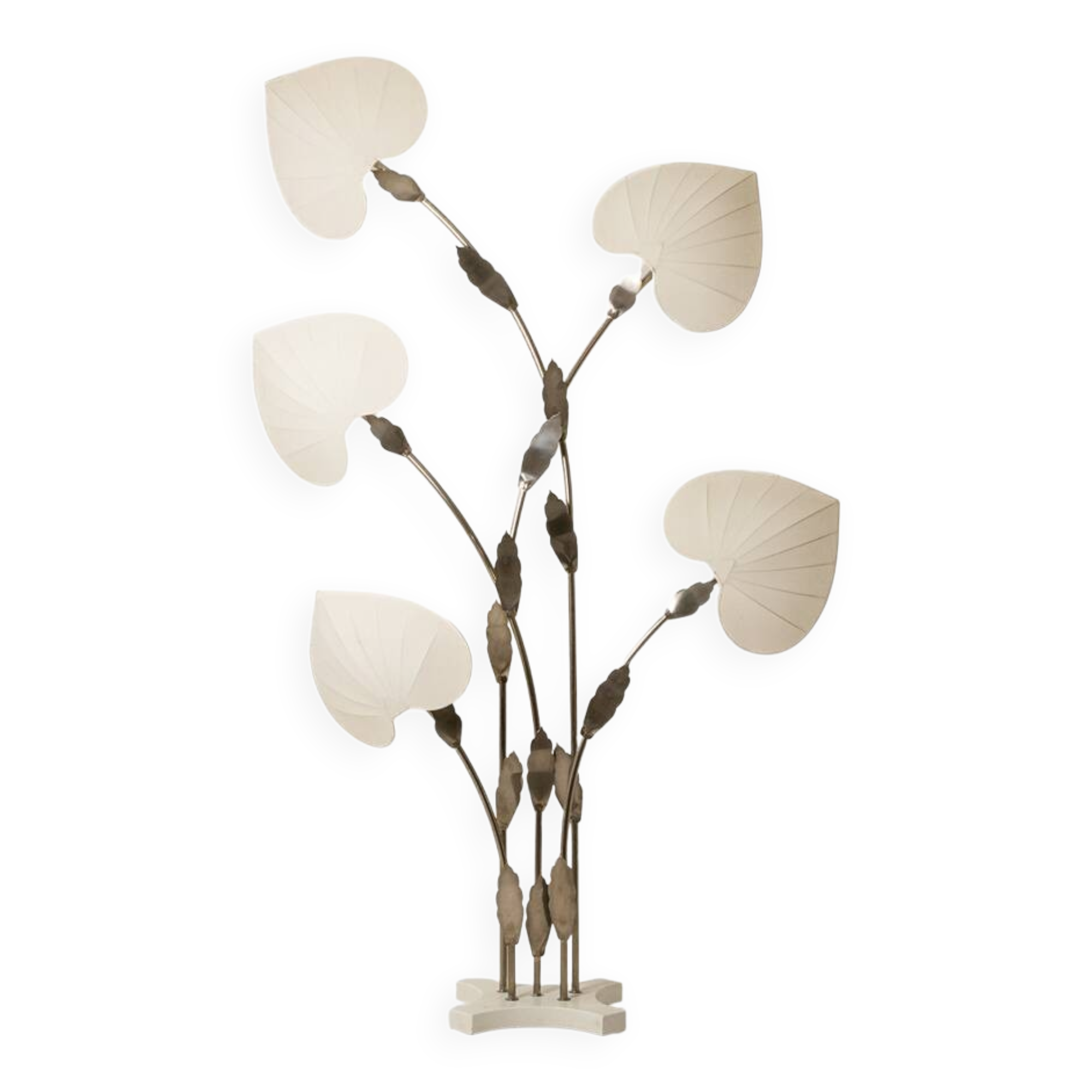 Antonio Pavia. Large lamp in silvered brass and silk. 1970s.