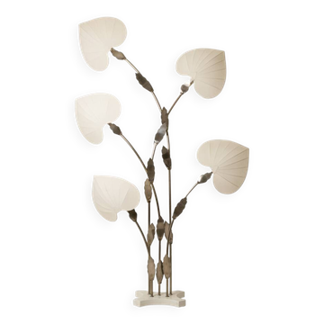 Antonio Pavia. Large lamp in silvered brass and silk. 1970s.
