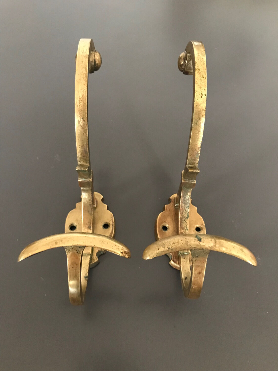 2 double hooks vintage brass coat rack