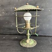 Antique patinated green metal lamp, Art Nouveau style, early 20th century.