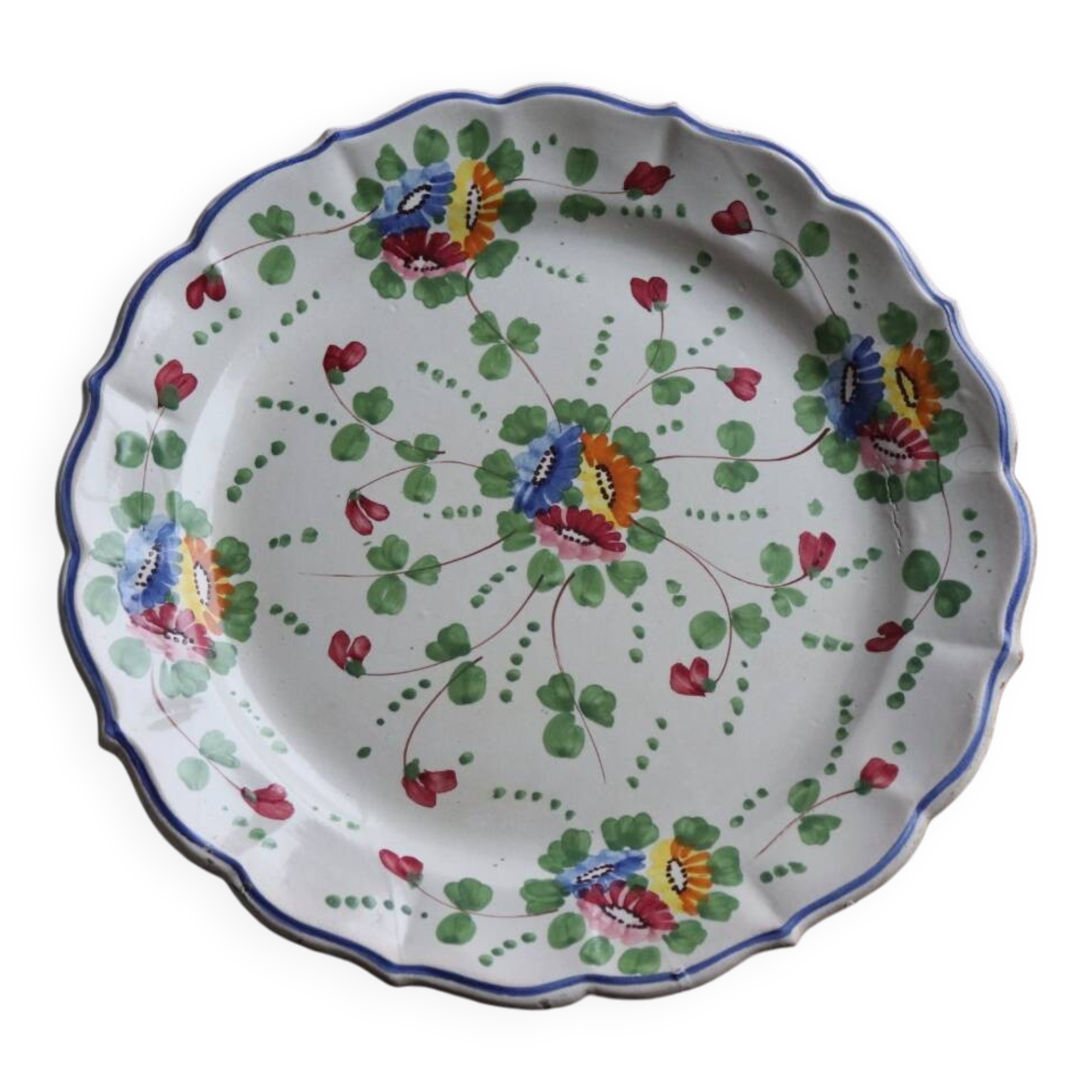 Large painted ceramic flowered dish Italy