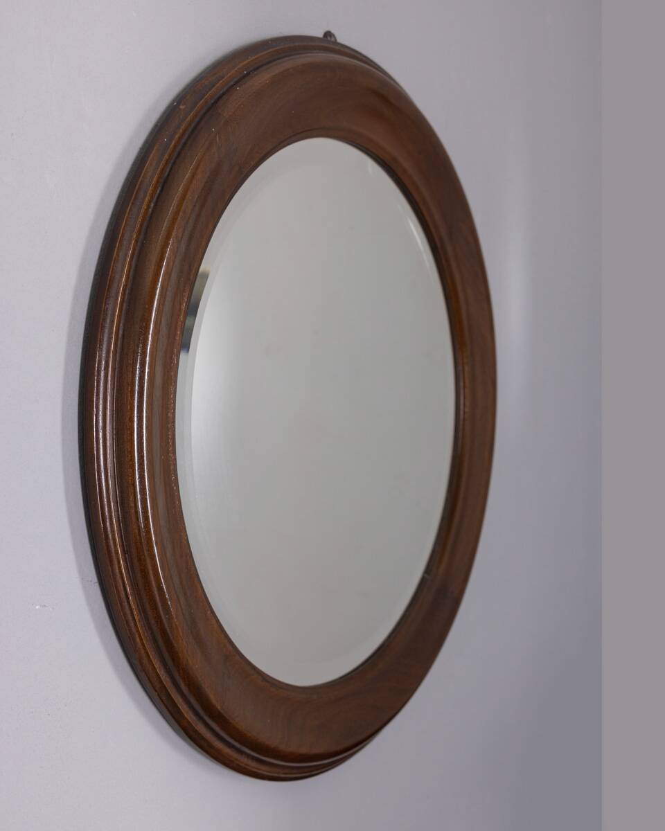 ROUND VINTAGE WOODEN WALL MIRROR FROM THE 1960S, ITALIAN DESIGN  CONDITION: