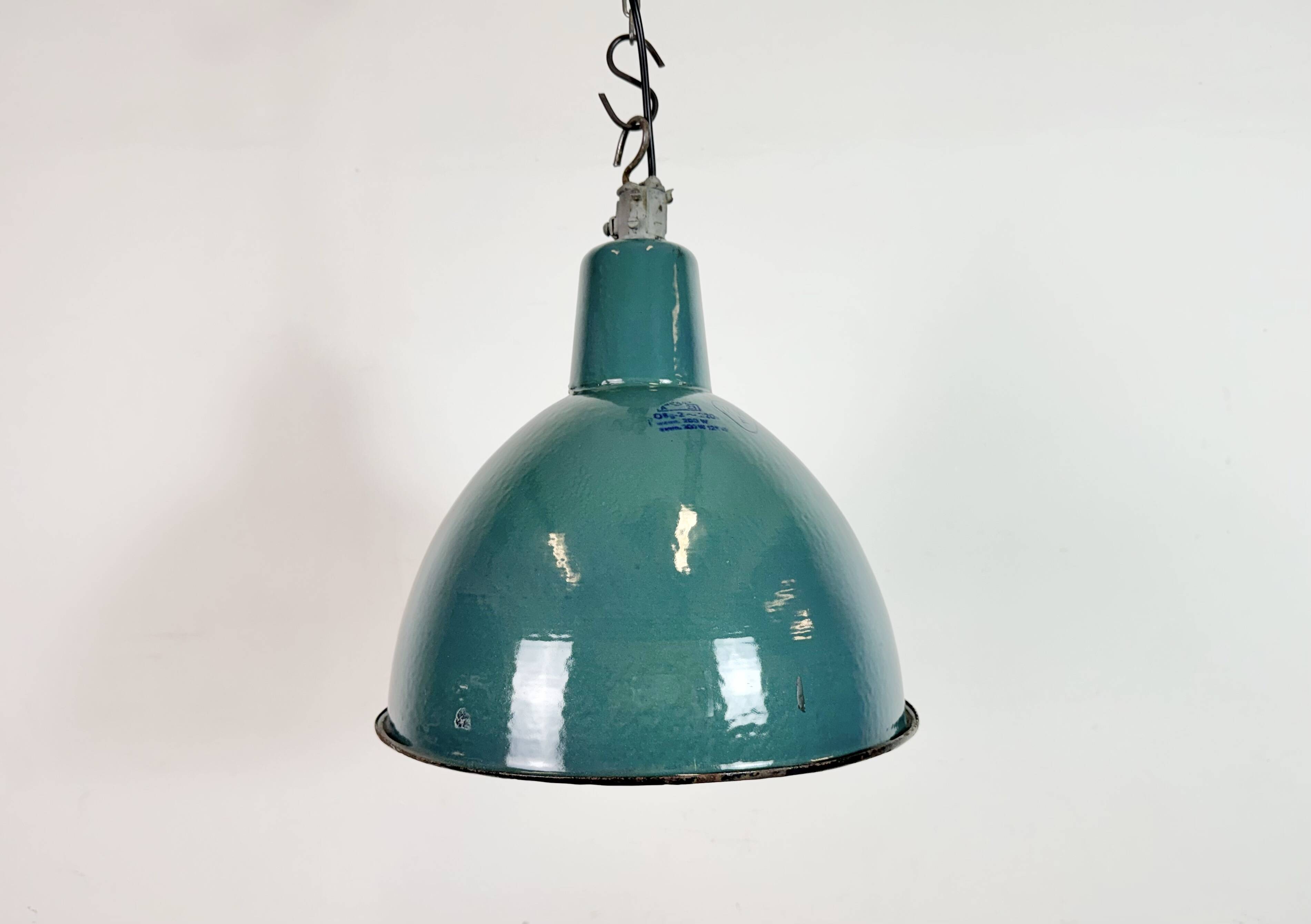 Industrial Petrol Enamel Factory Pendant Lamp, 1960s