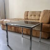 table basse carrée en chrome et verre noire, design