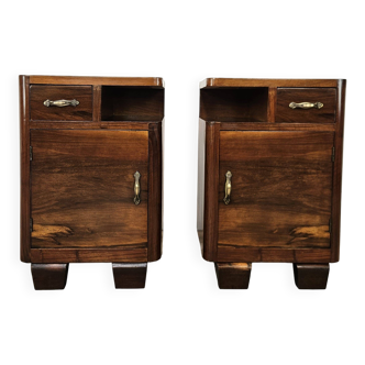 Art Decò bedside tables in walnut and brass