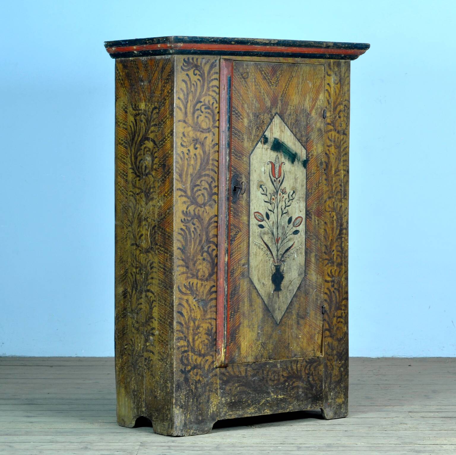 Antique Folk Art Hand Painted Cabinet, circa 1850