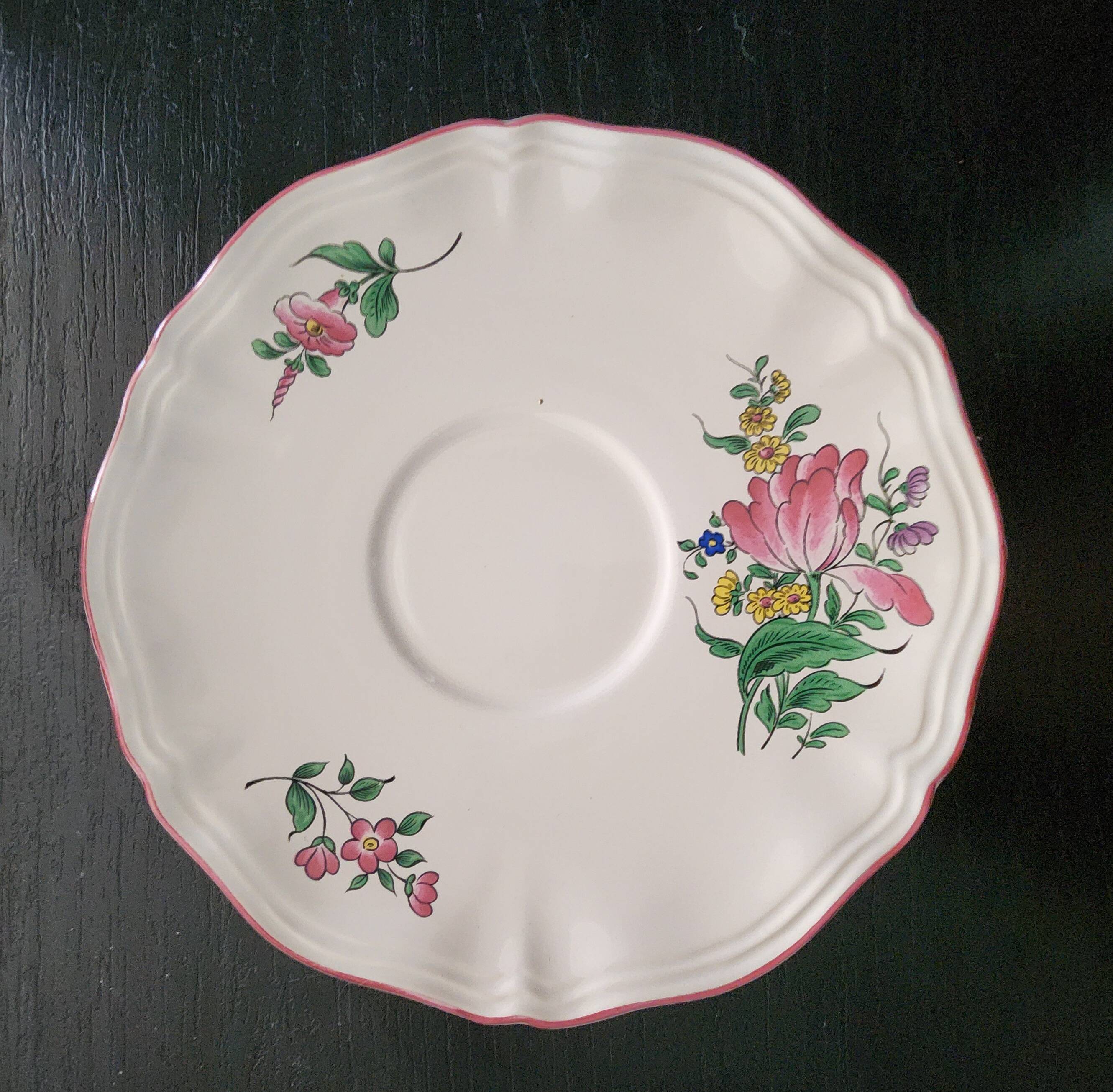 large breakfast cup saucer faience luneville kg street lamp flowers vintage
