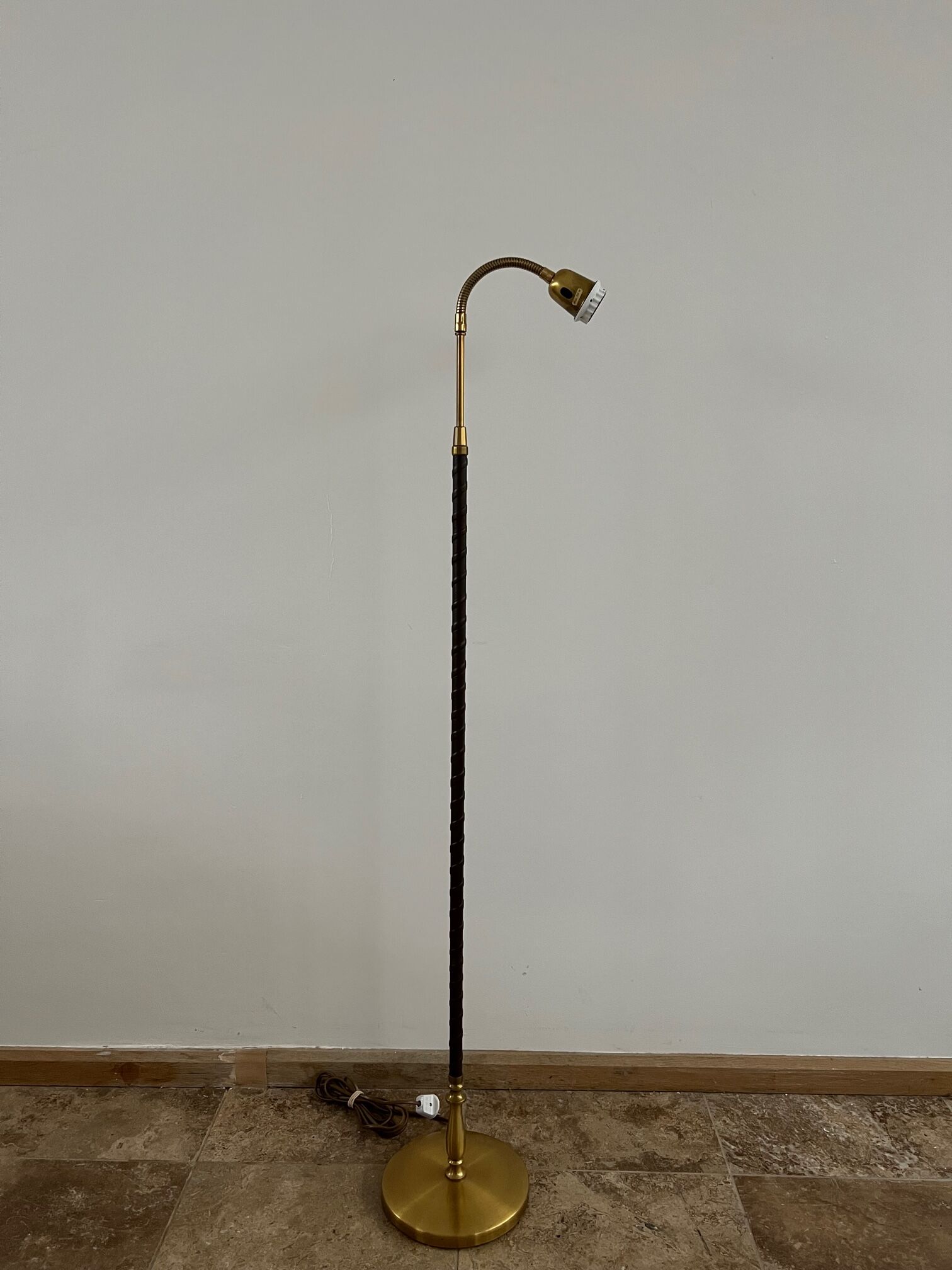 Danish Mid-Century Leather and Brass Adjustable Floor Lamp