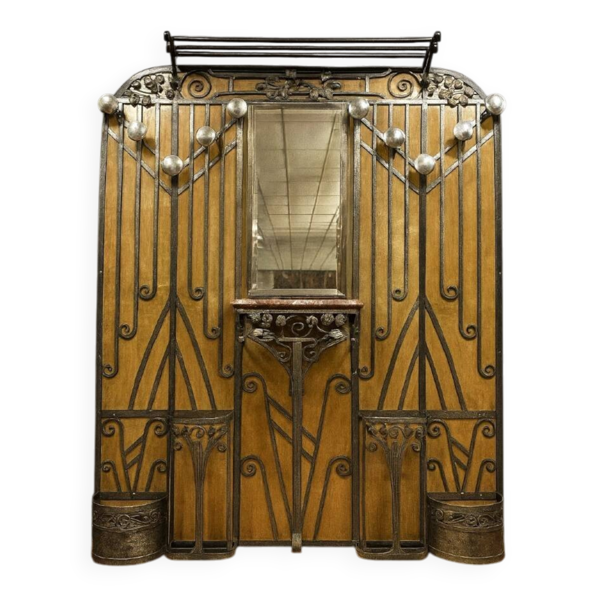 Maison Moutard: Monumental coat rack from the Art Nouveau period in wrought iron.