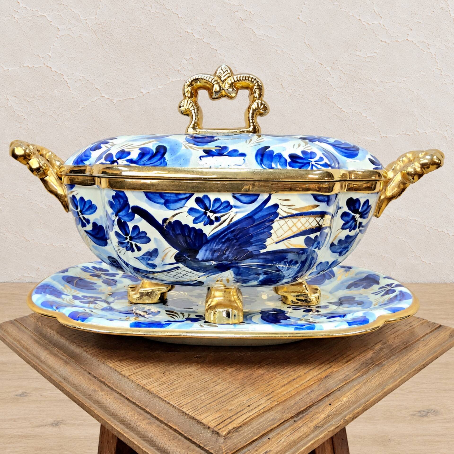 Vintage bonbonniere H. Bequet blue birds hand-painted