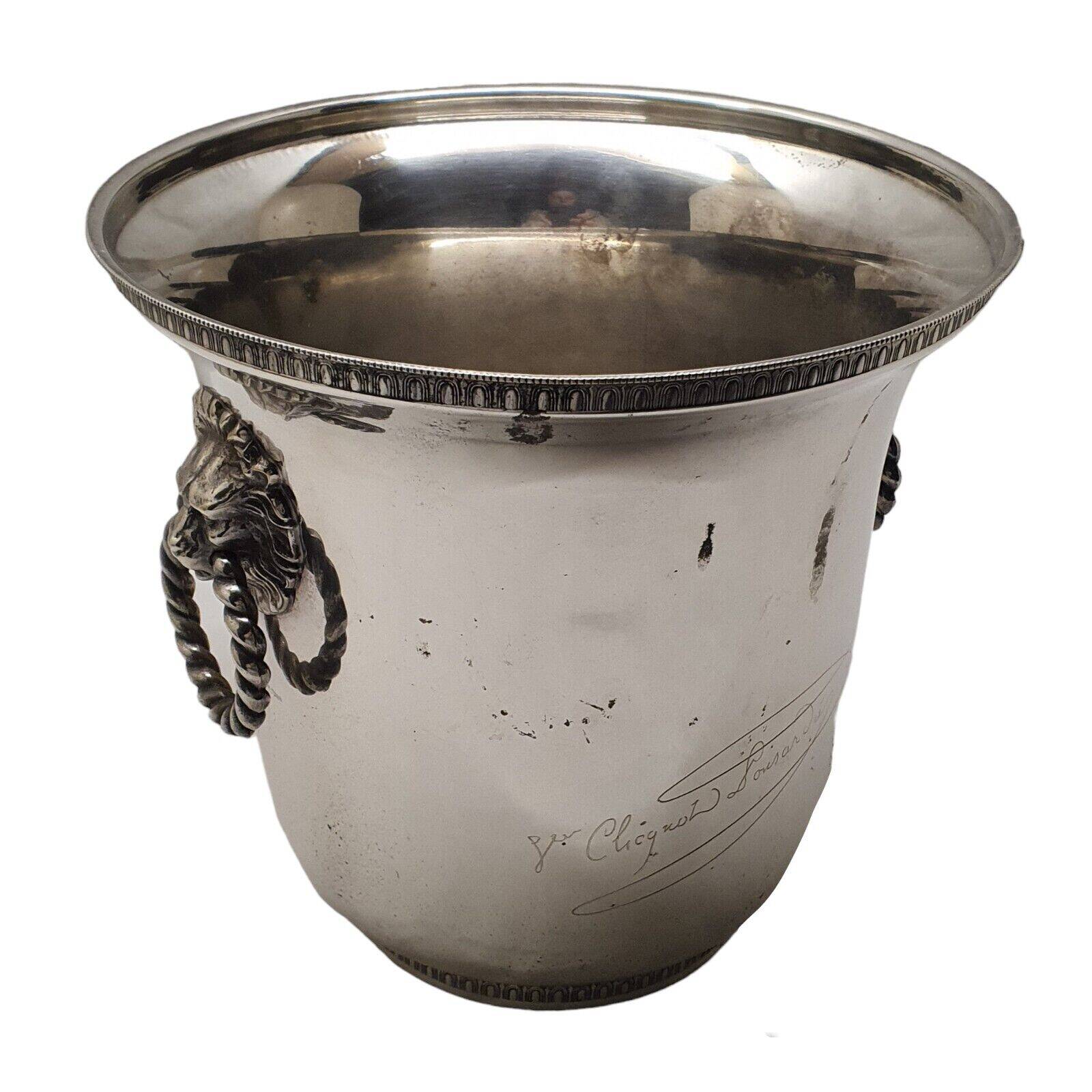 Rare silver metal champagne bucket signed veuve clicquot ponsardin lion head