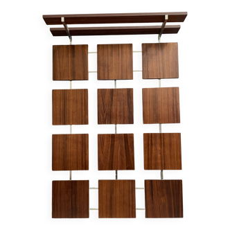 Coat rack wall unit in palisander wood veneer and chrome 1960s