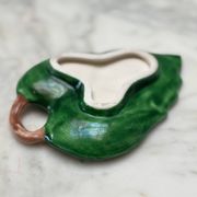 Dish - empty pocket green slip leaf veined in ceramic