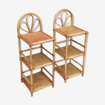 Pairs of bedside tables 3 shelves in vintage rattan