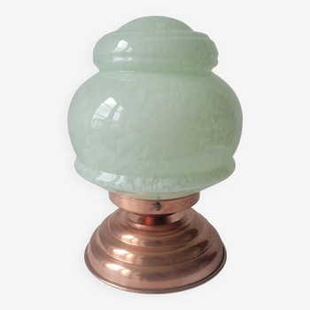 Art Deco lamp in copper and green Clichy glass