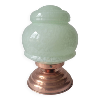 Art Deco lamp in copper and green Clichy glass
