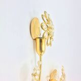 Pair of Extra Large Mid Century Gilt Brass & Crystal Flower Shape Wall Lights from Palwa, Germany
