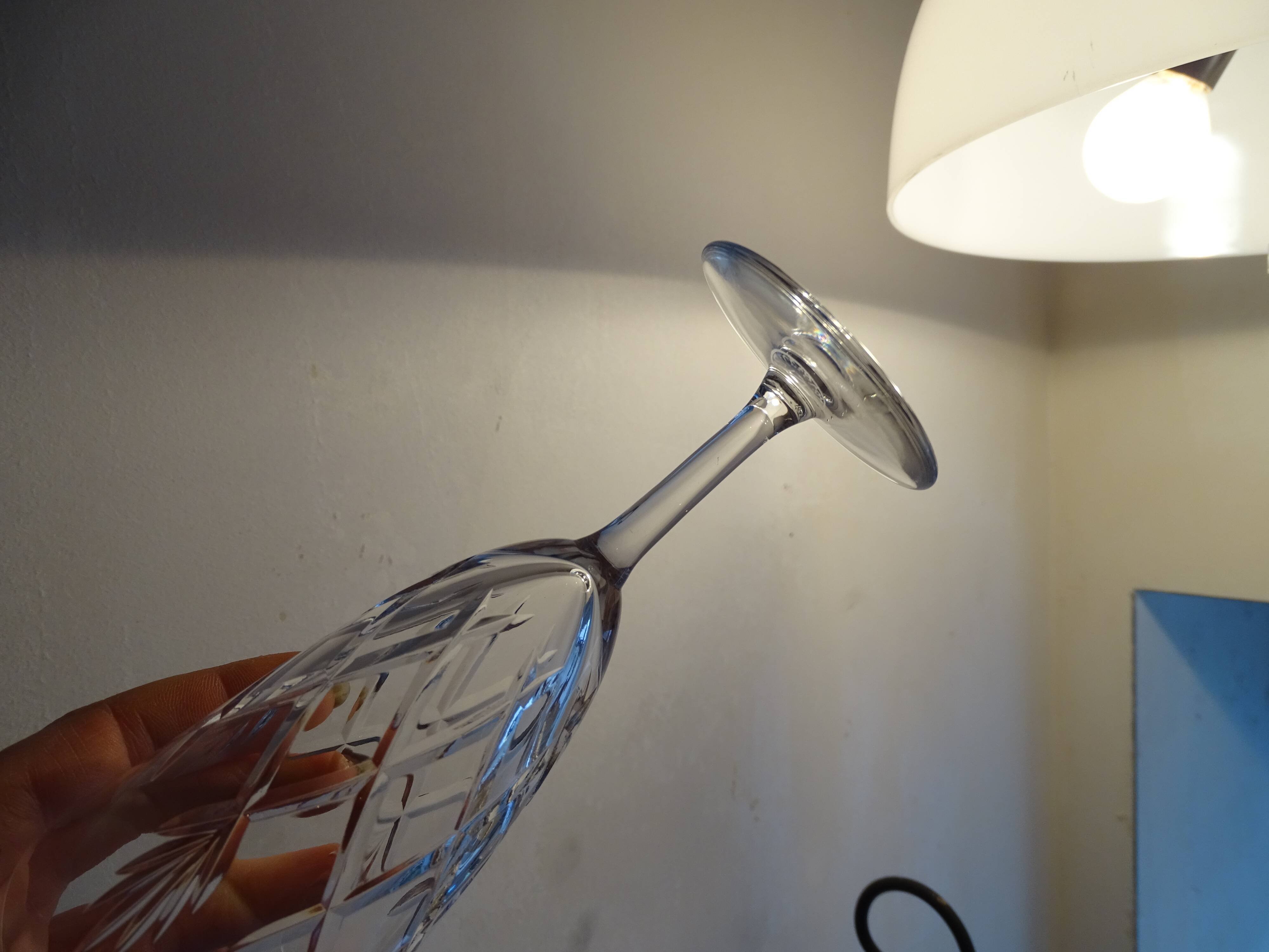 9 Bayel crystal champagne flutes signed, cut crystal.